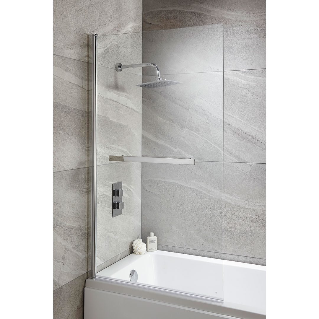 Ellie Square Profile Bath Screen with Handle Towel Bar
