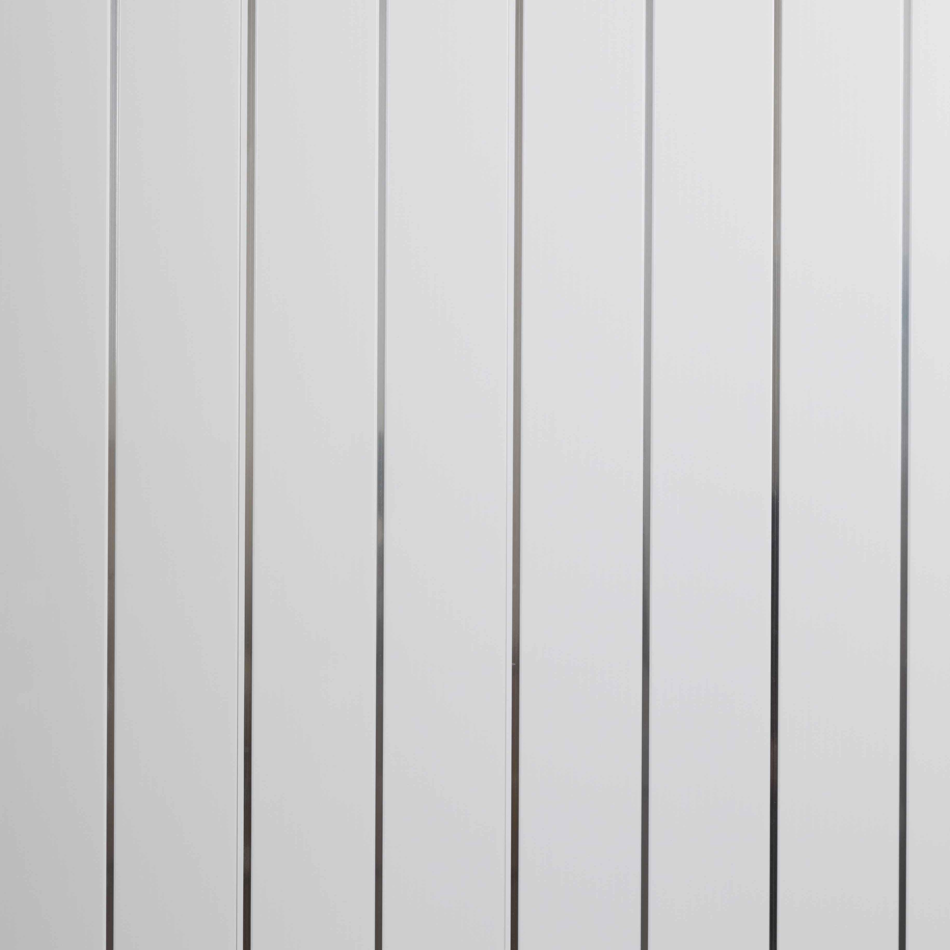 8mm White Two Silver Strip Gloss Ceiling Panels - 4m x 250mm (Pack of 4)