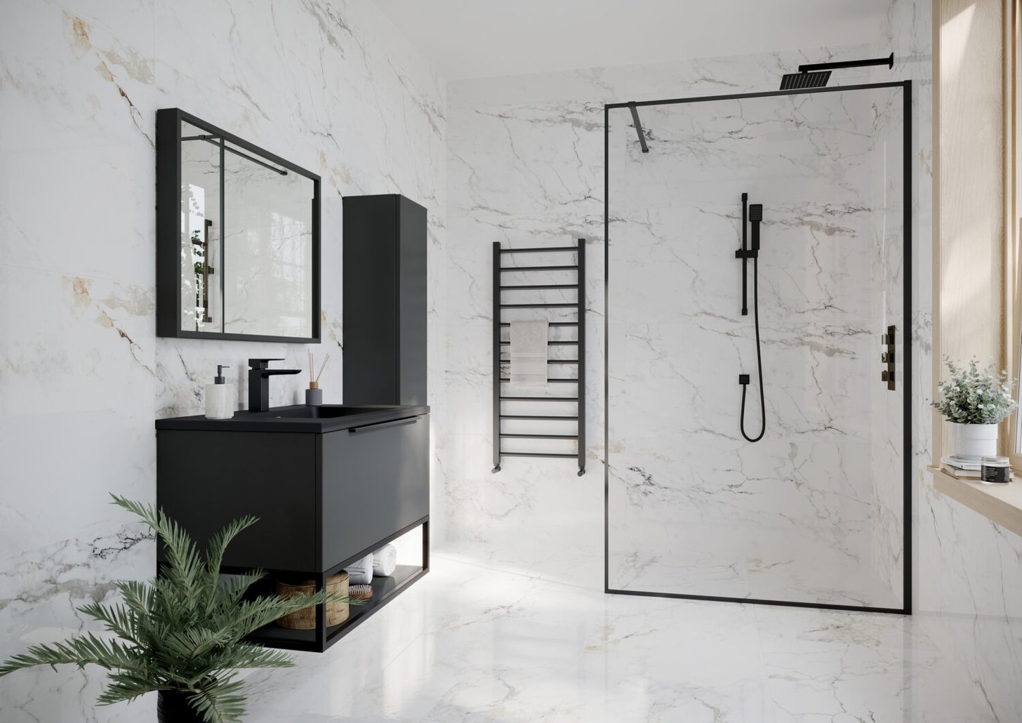 Minos 10mm Framed Wetroom Screen with Wall Profile & Bracing Bar 1100mm