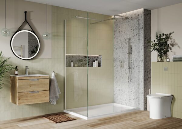 Forte 8mm Wetroom Screen with Bracing Bar 1000mm