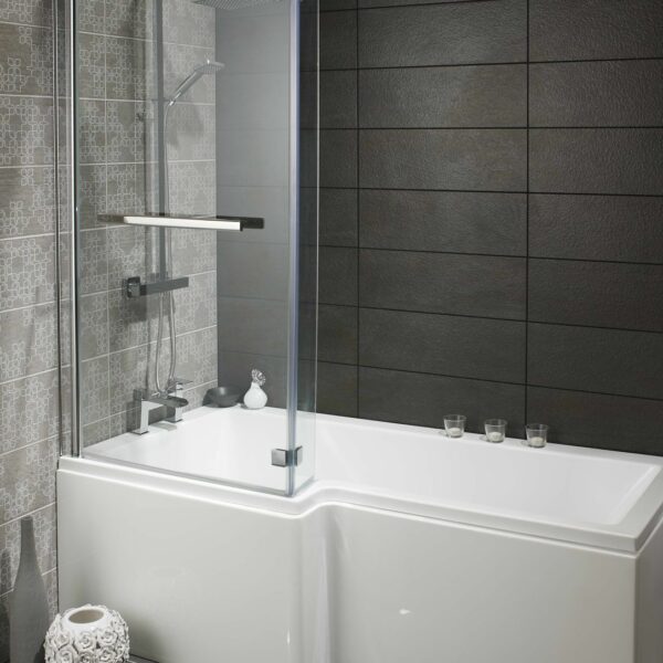 Skye 1700mm L-Shape Shower Bath with Screen & Front Panel (Left Hand)