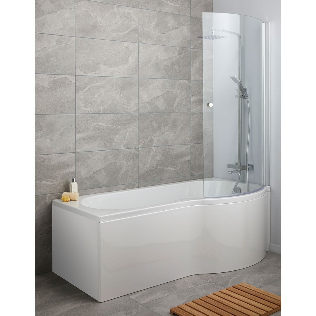 Bowmore 1700mm P-Shape Shower Bath with Screen & Front Panel (Right Hand)