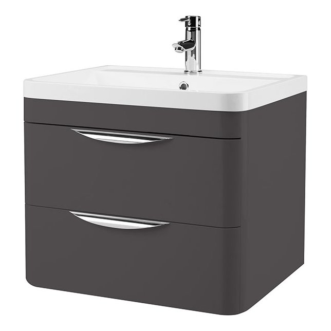 600 Wall Hung 2-Drawer Basin Unit Grey & Ceramic Basin