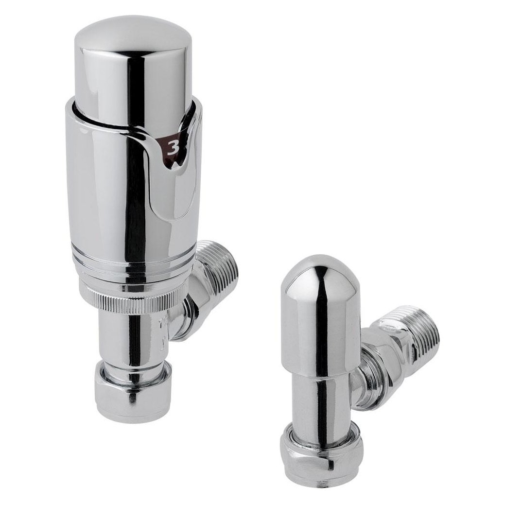 15mm Angled Thermostatic Radiator Valve & Lockshield Valve