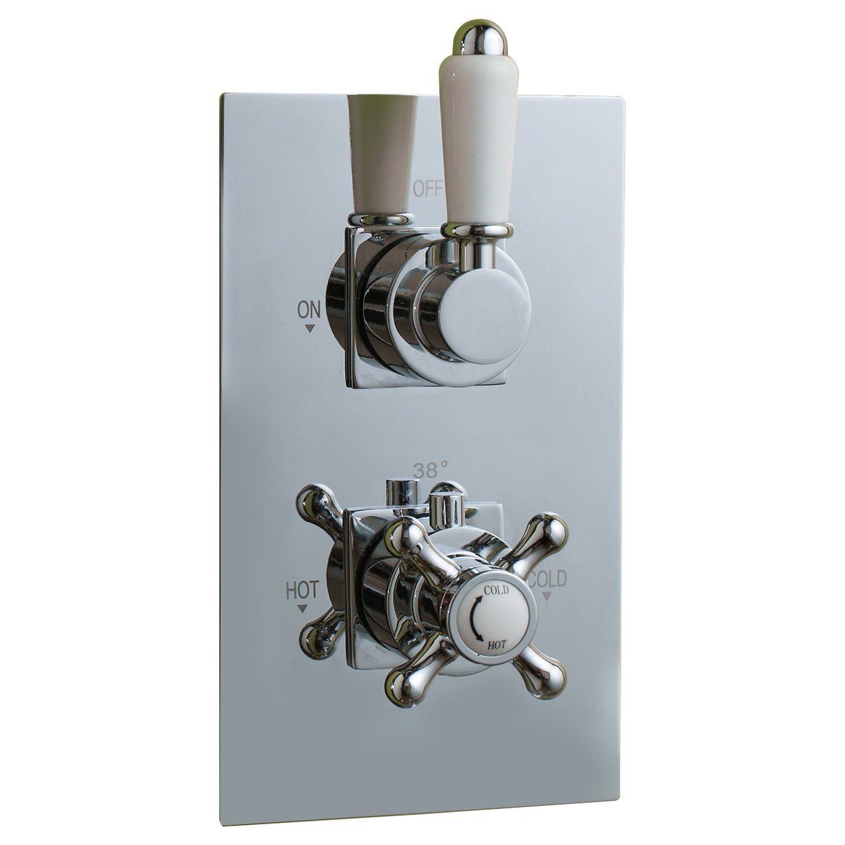 Oban Single Flow Concealed Shower Valve with Rectangle Faceplate & Traditional Handles