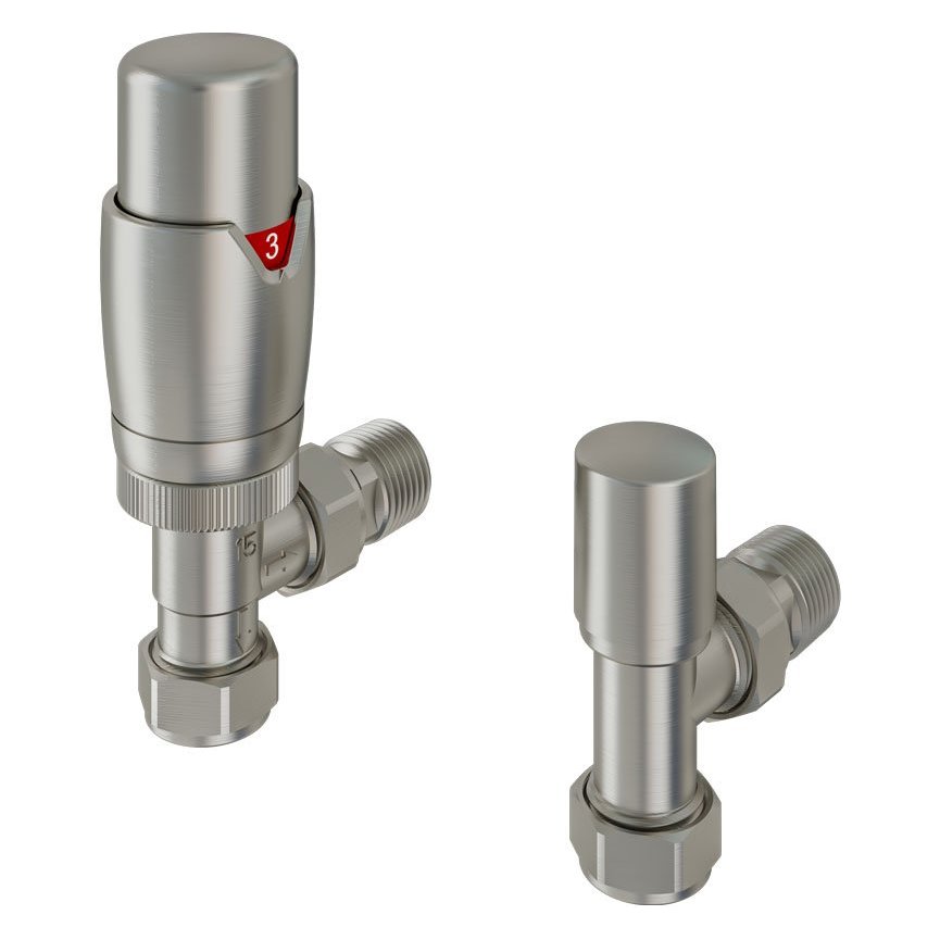 15mm Angled Thermostatic Radiator Valve and Lockshield Valve