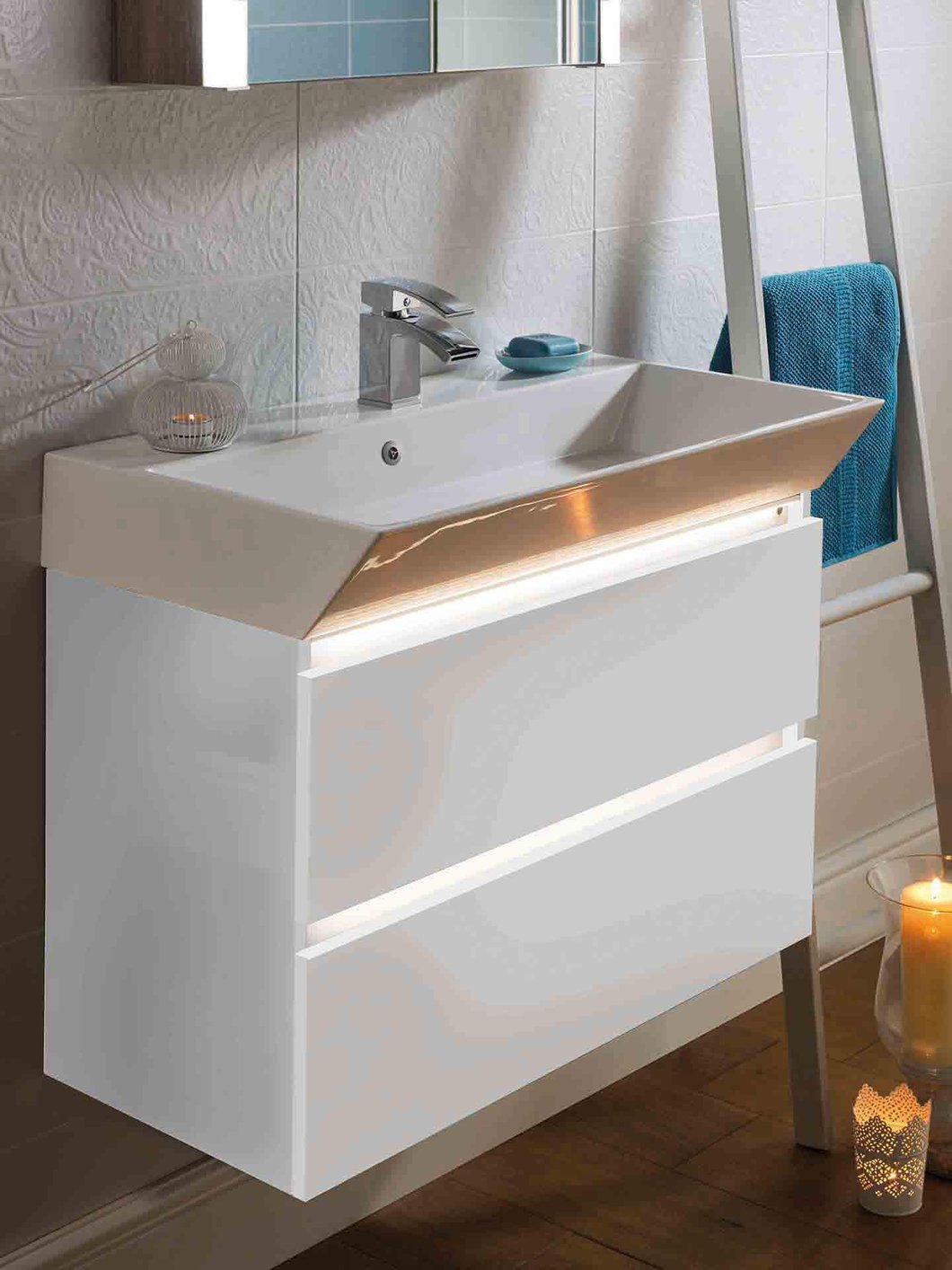 Jura 800 LED Wall Hung 2-Drawer with Slope Armastone Basin
