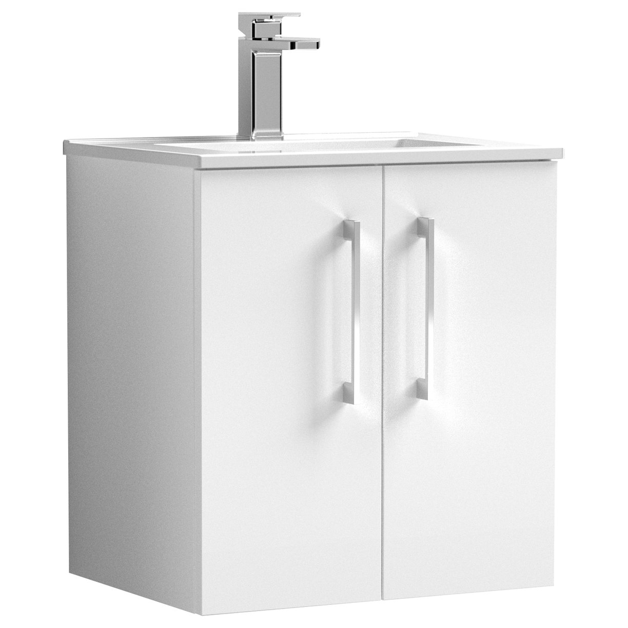 Arno 500mm Wall Hung 2-Door Vanity Unit & Minimalist Ceramic Basin