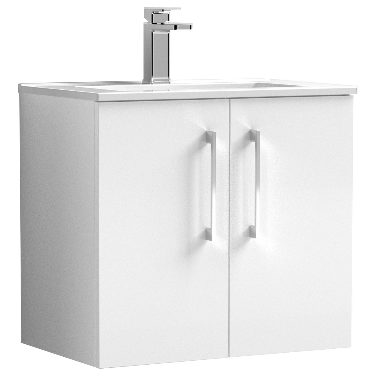 Arno 600mm Wall Hung 2-Door Vanity Unit & Minimalist Ceramic Basin
