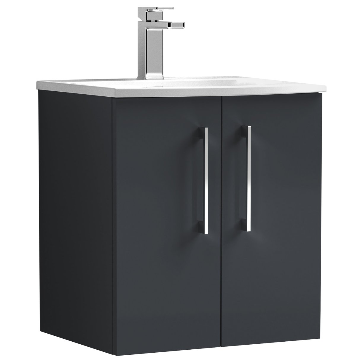 Arno 500mm Wall Hung 2-Door Vanity Unit & Curved Ceramic Basin