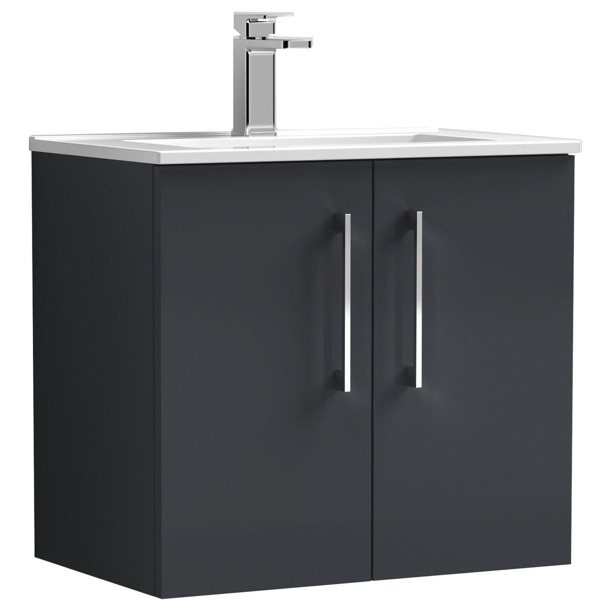Arno 600mm Wall Hung 2-Door Vanity Unit & Minimalist Ceramic Basin