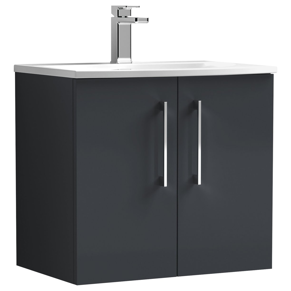 Arno 600mm Wall Hung 2-Door Vanity Unit & Curved Ceramic Basin