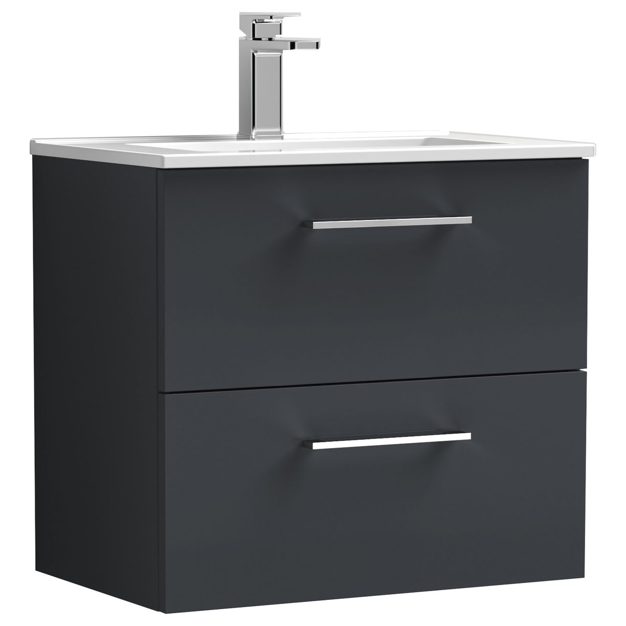 Arno 600mm Wall Hung 2-Drawer Vanity Unit & Minimalist Ceramic Basin