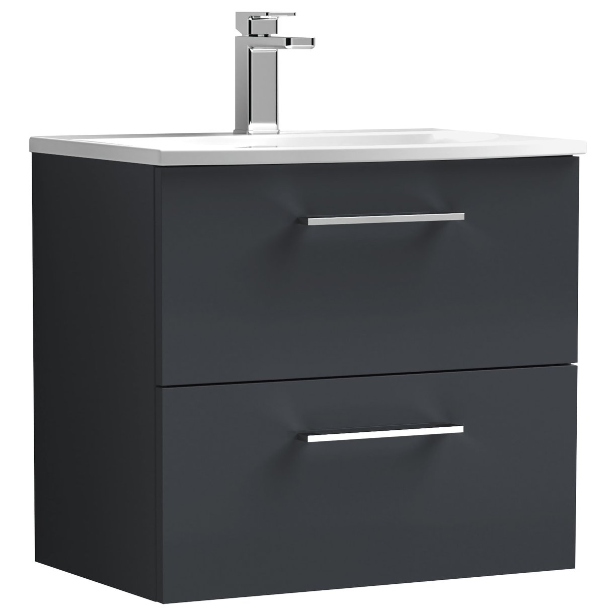 Arno 600mm Wall Hung 2-Drawer Vanity Unit & Curved Ceramic Basin