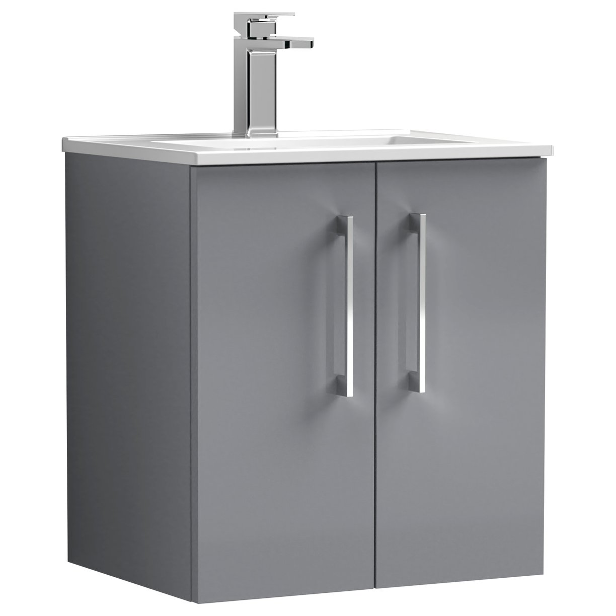 Arno 500mm Wall Hung 2-Door Vanity Unit & Minimalist Ceramic Basin
