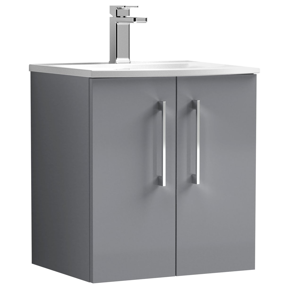 Arno 500mm Wall Hung 2-Door Vanity Unit & Curved Ceramic Basin