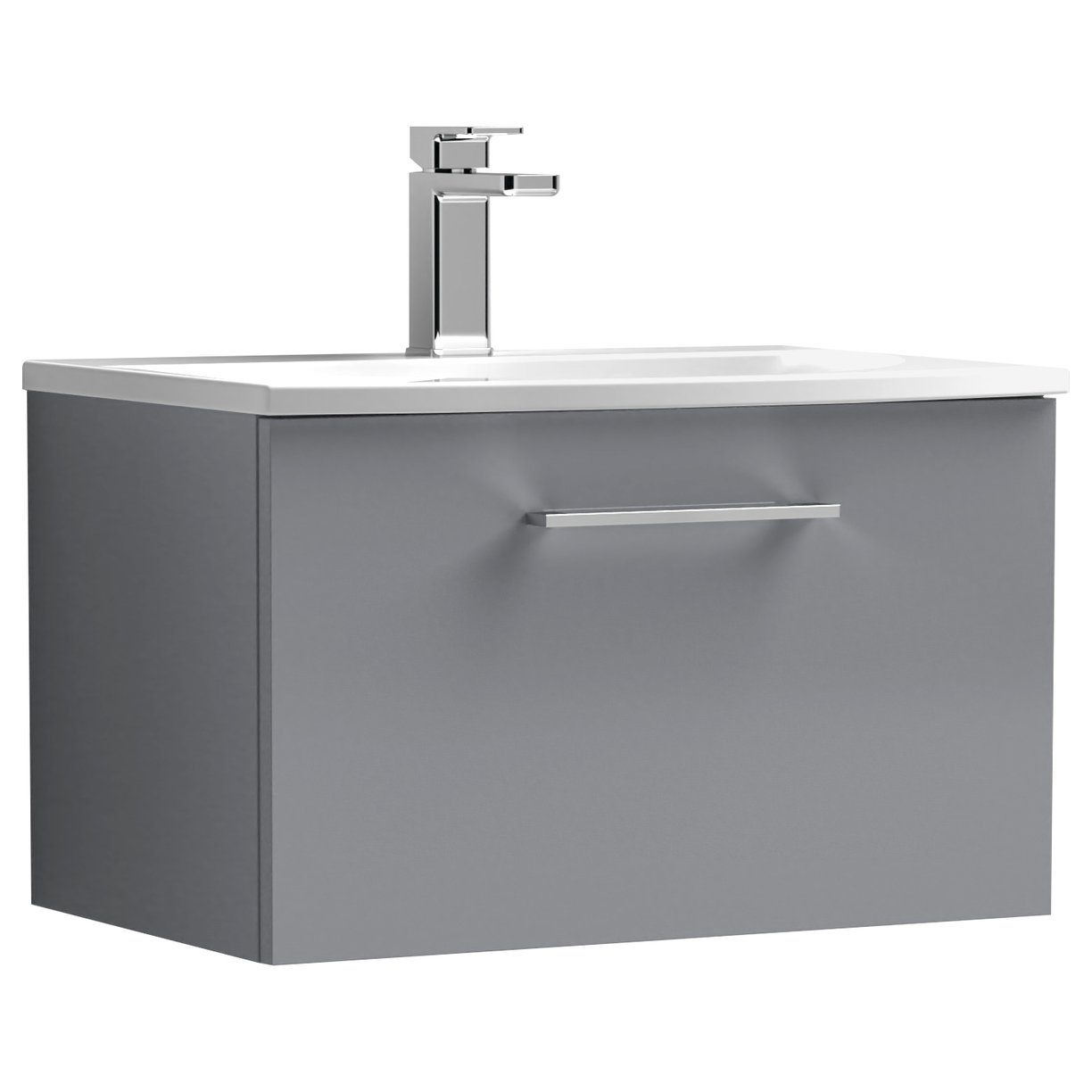 Arno 600mm Wall Hung 1-Drawer Vanity Unit & Curved Ceramic Basin
