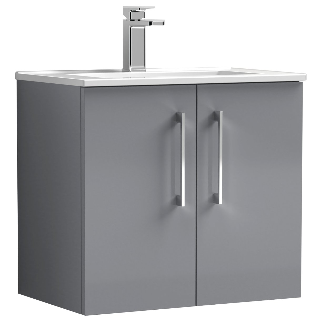 Arno 600mm Wall Hung 2-Door Vanity Unit & Minimalist Ceramic Basin