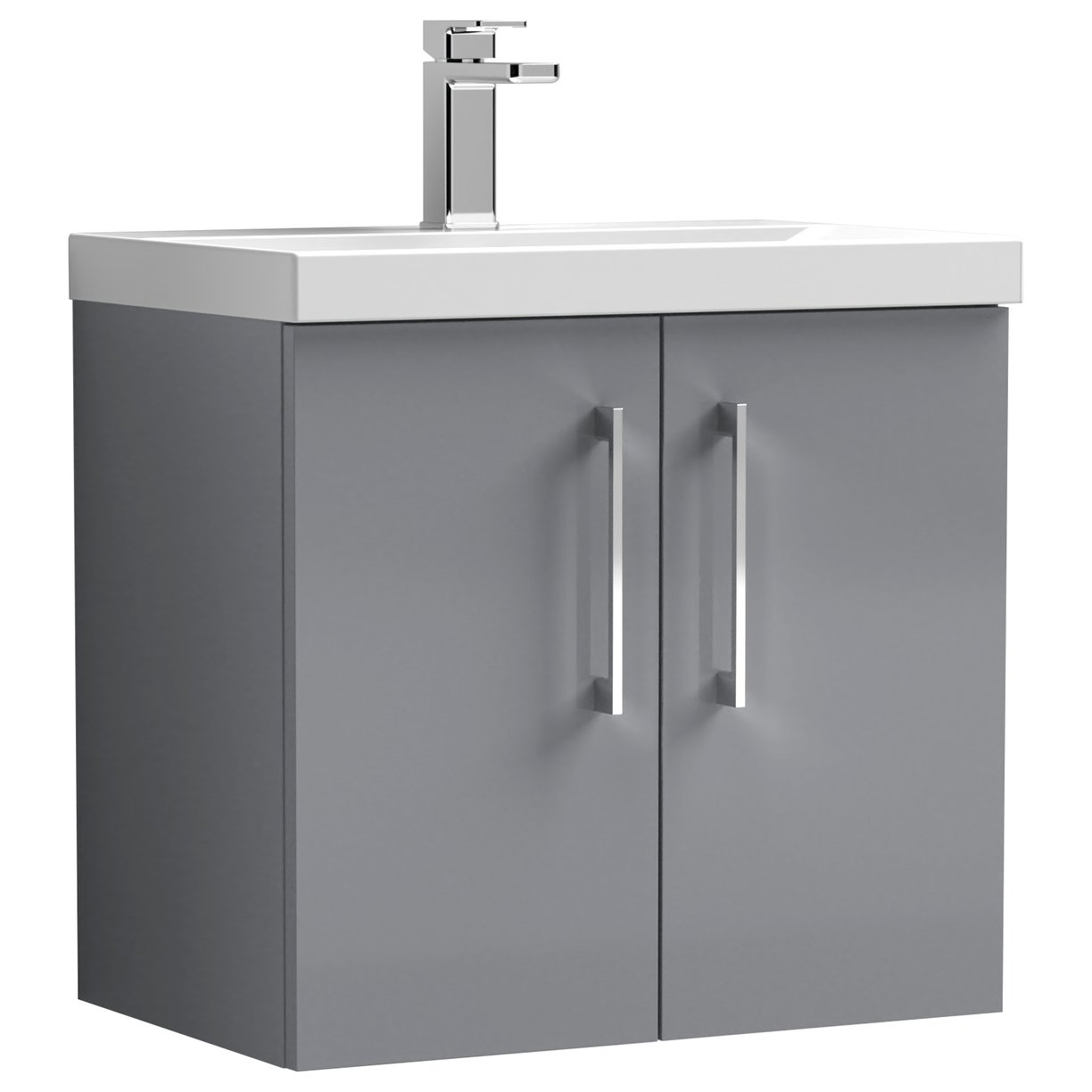 Arno 600mm Wall Hung 2-Door Vanity Unit & Thin-Edge Ceramic Basin