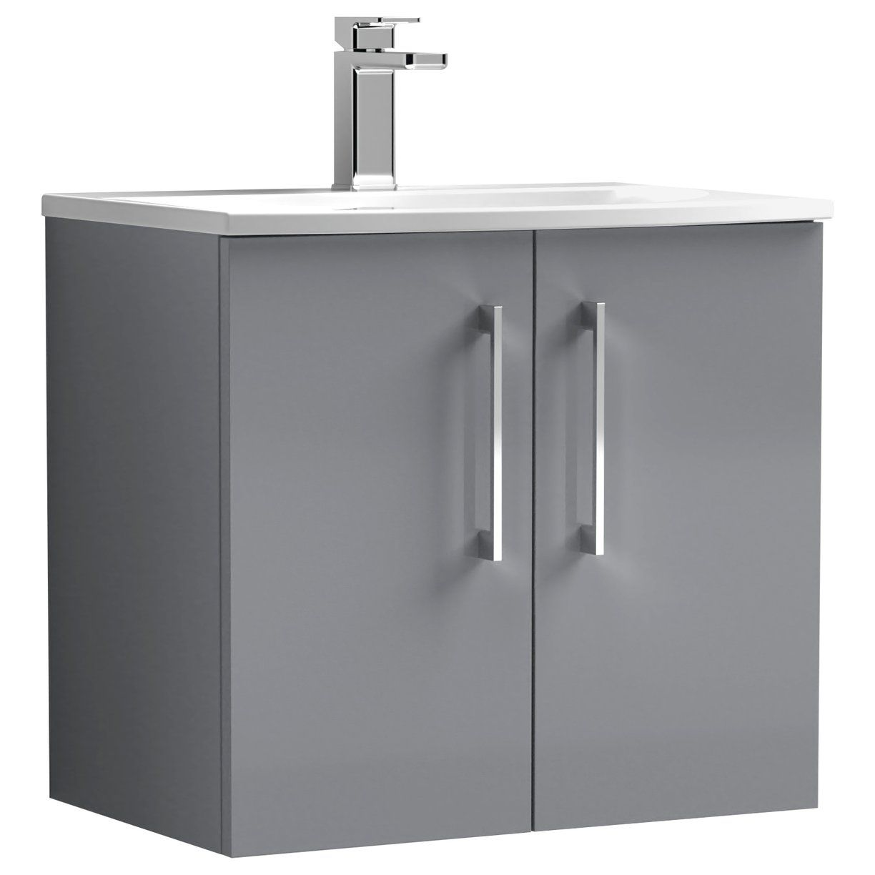 Arno 600mm Wall Hung 2-Door Vanity Unit & Curved Ceramic Basin