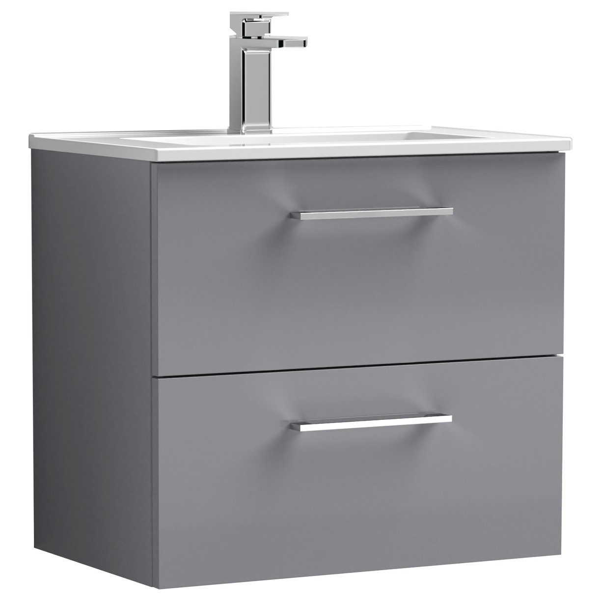 Arno 600mm Wall Hung 2-Drawer Vanity Unit & Minimalist Ceramic Basin