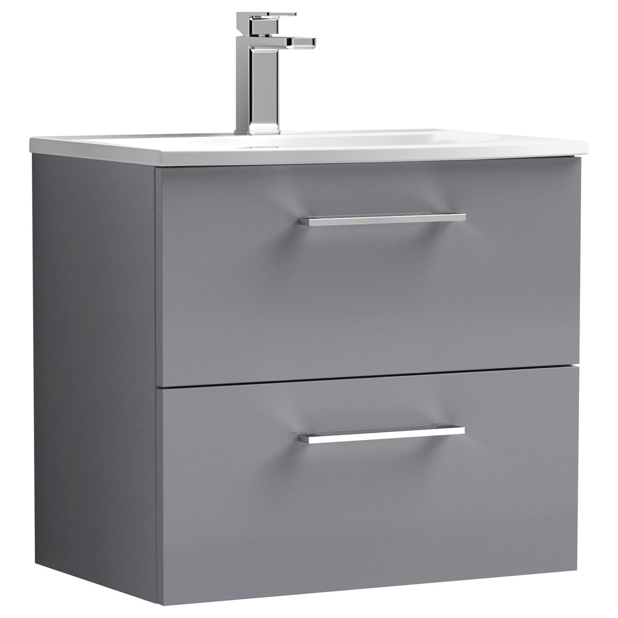Arno 600mm Wall Hung 2-Drawer Vanity Unit & Curved Ceramic Basin