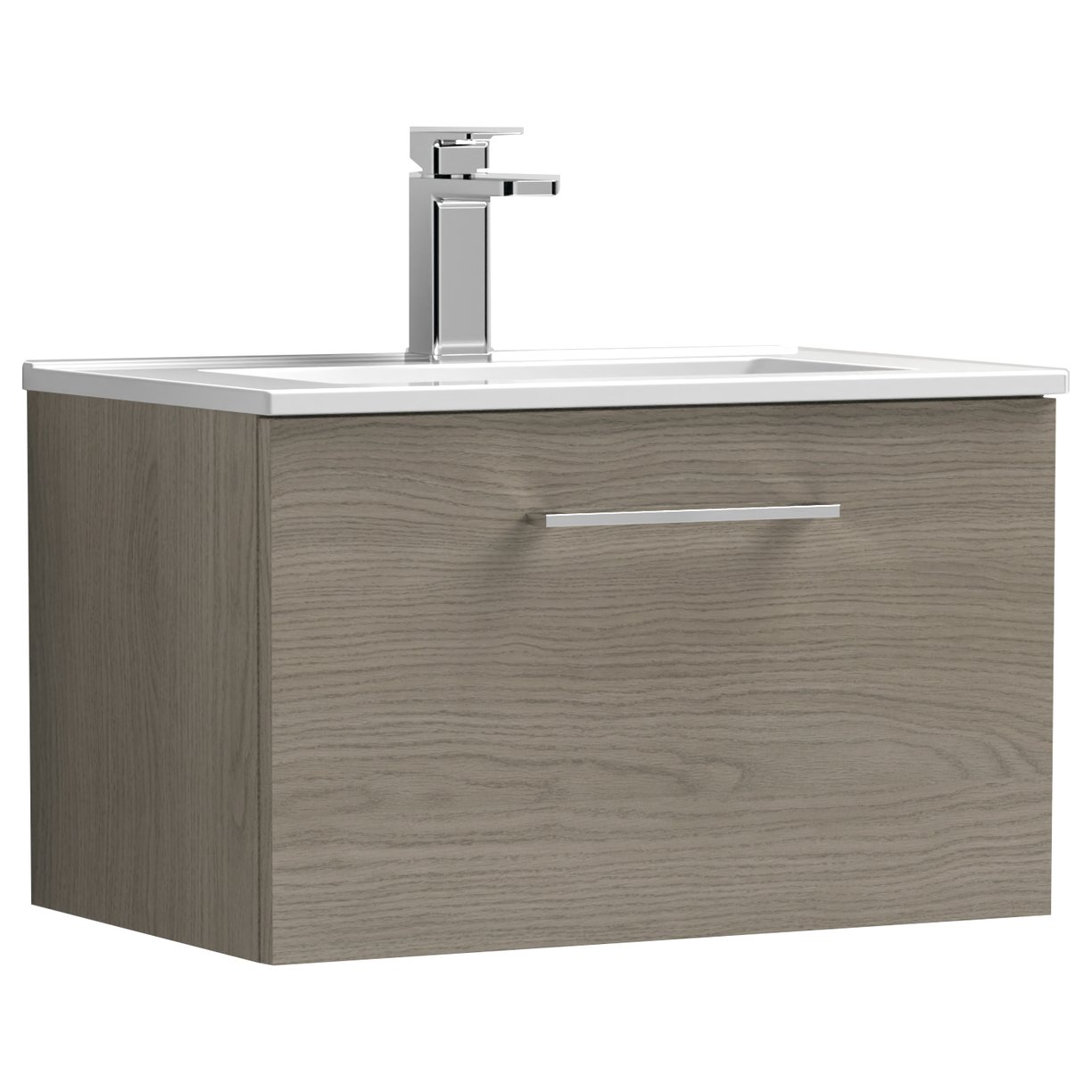 Arno 600mm Wall Hung 1-Drawer Vanity Unit & Minimalist Ceramic Basin