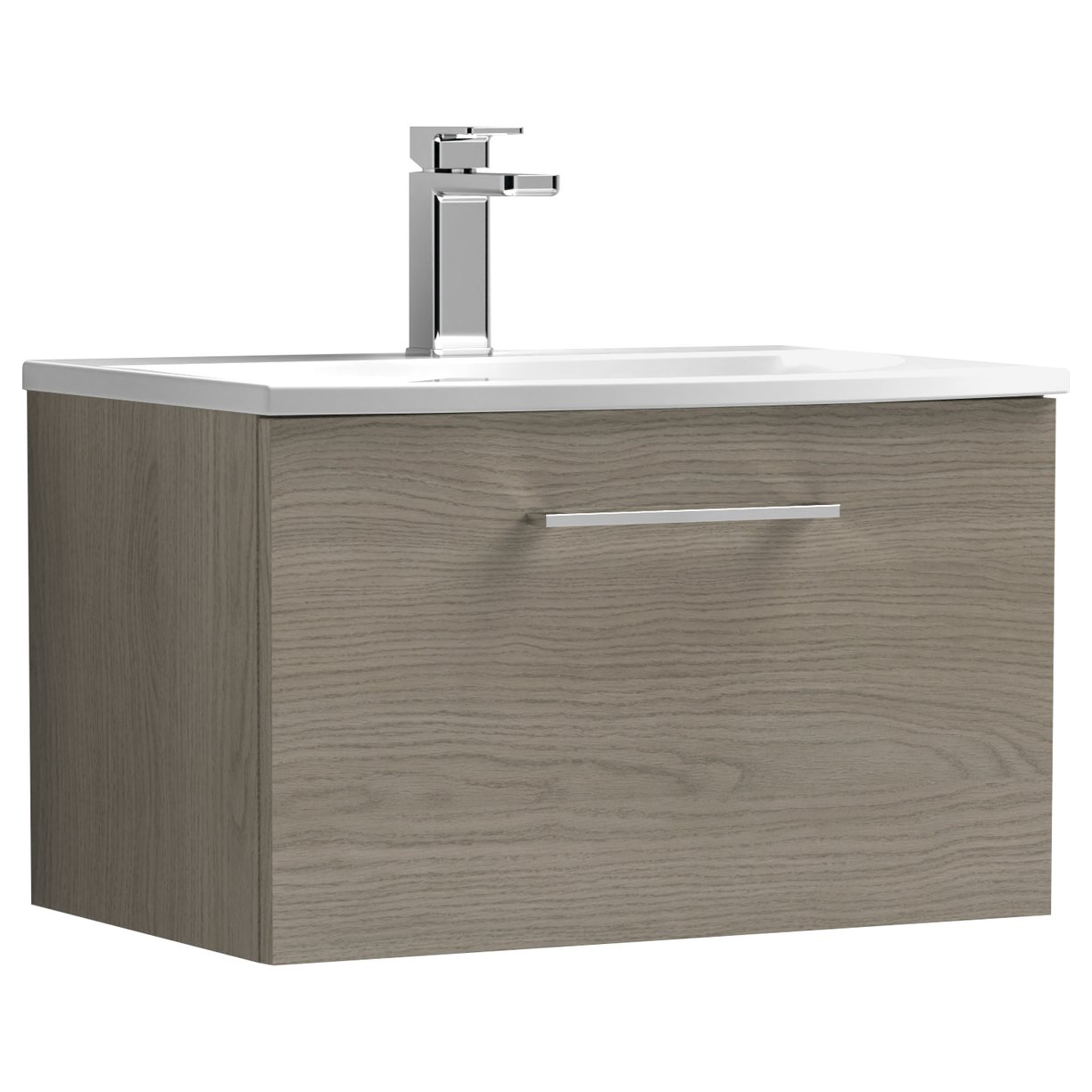 Arno 600mm Wall Hung 1-Drawer Vanity Unit & Curved Ceramic Basin