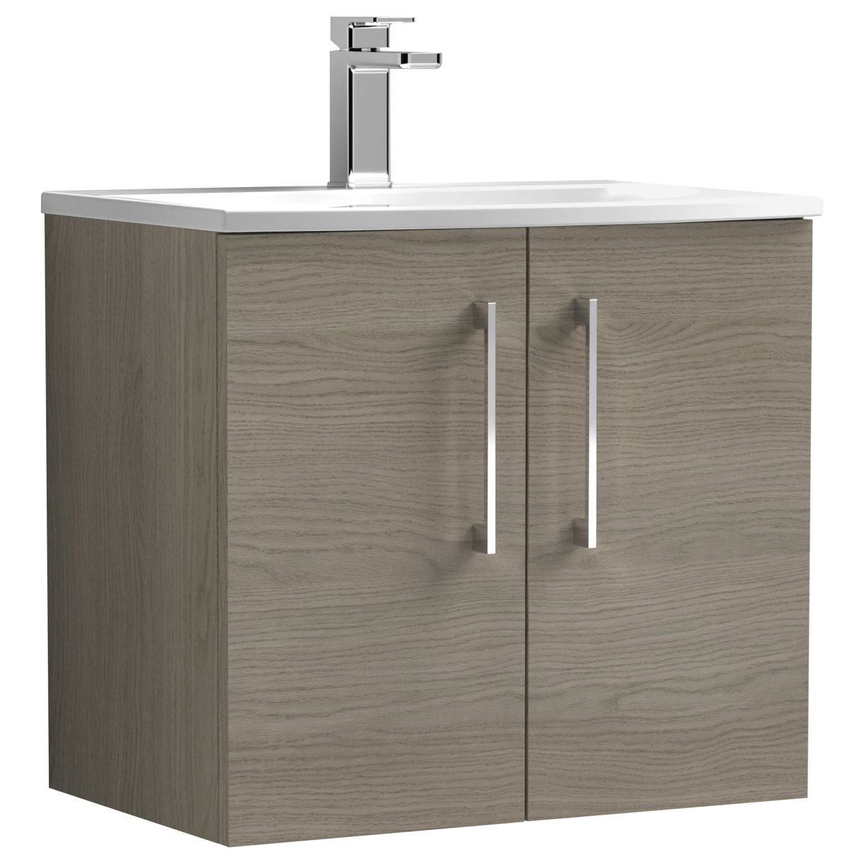 Arno 600mm Wall Hung 2-Door Vanity Unit & Curved Ceramic Basin