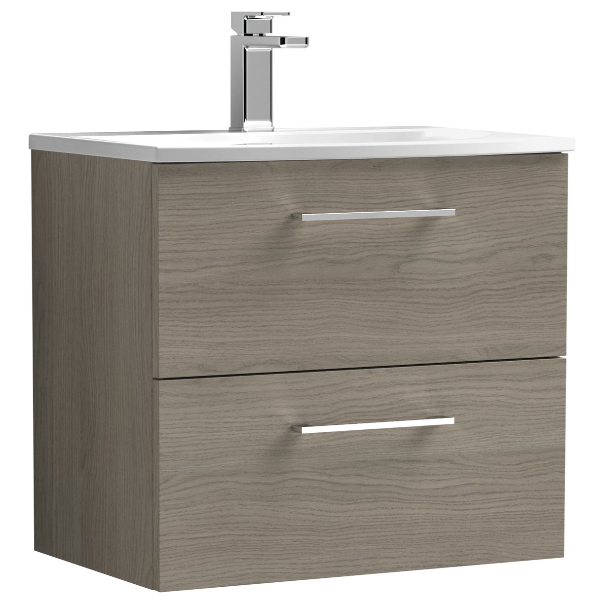 Arno 600mm Wall Hung 2-Drawer Vanity Unit & Curved Ceramic Basin