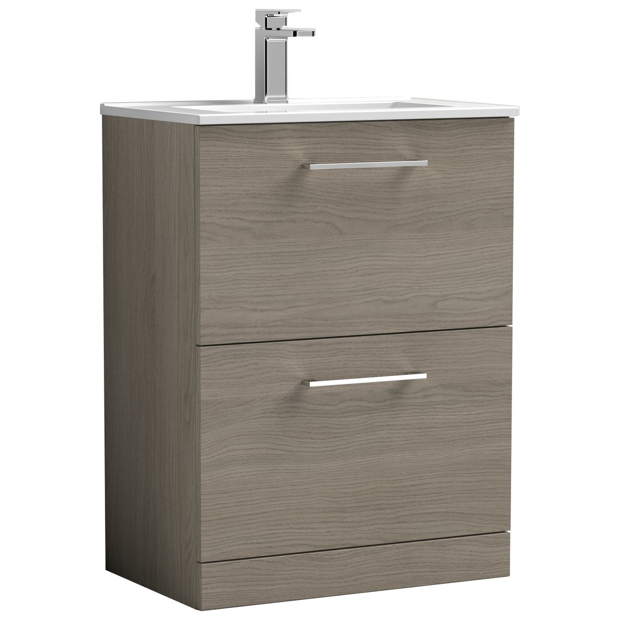 Arno 600mm Floor Standing 2-Drawer Vanity Unit & Minimalist Ceramic Basin