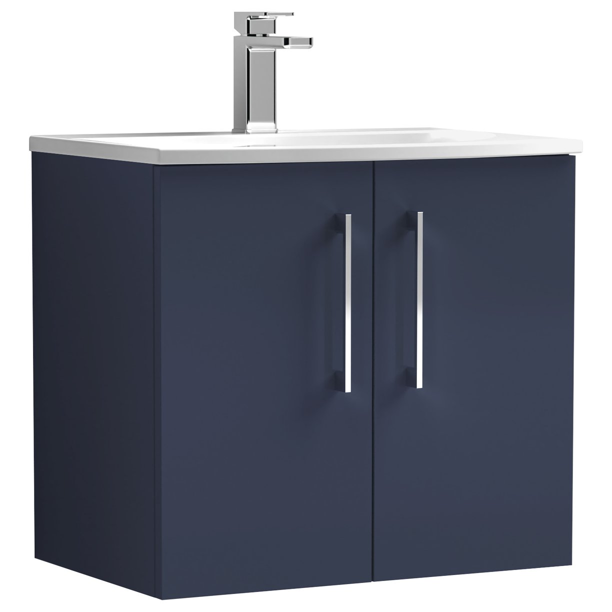 Arno 600mm Wall Hung 2-Door Vanity Unit & Curved Ceramic Basin