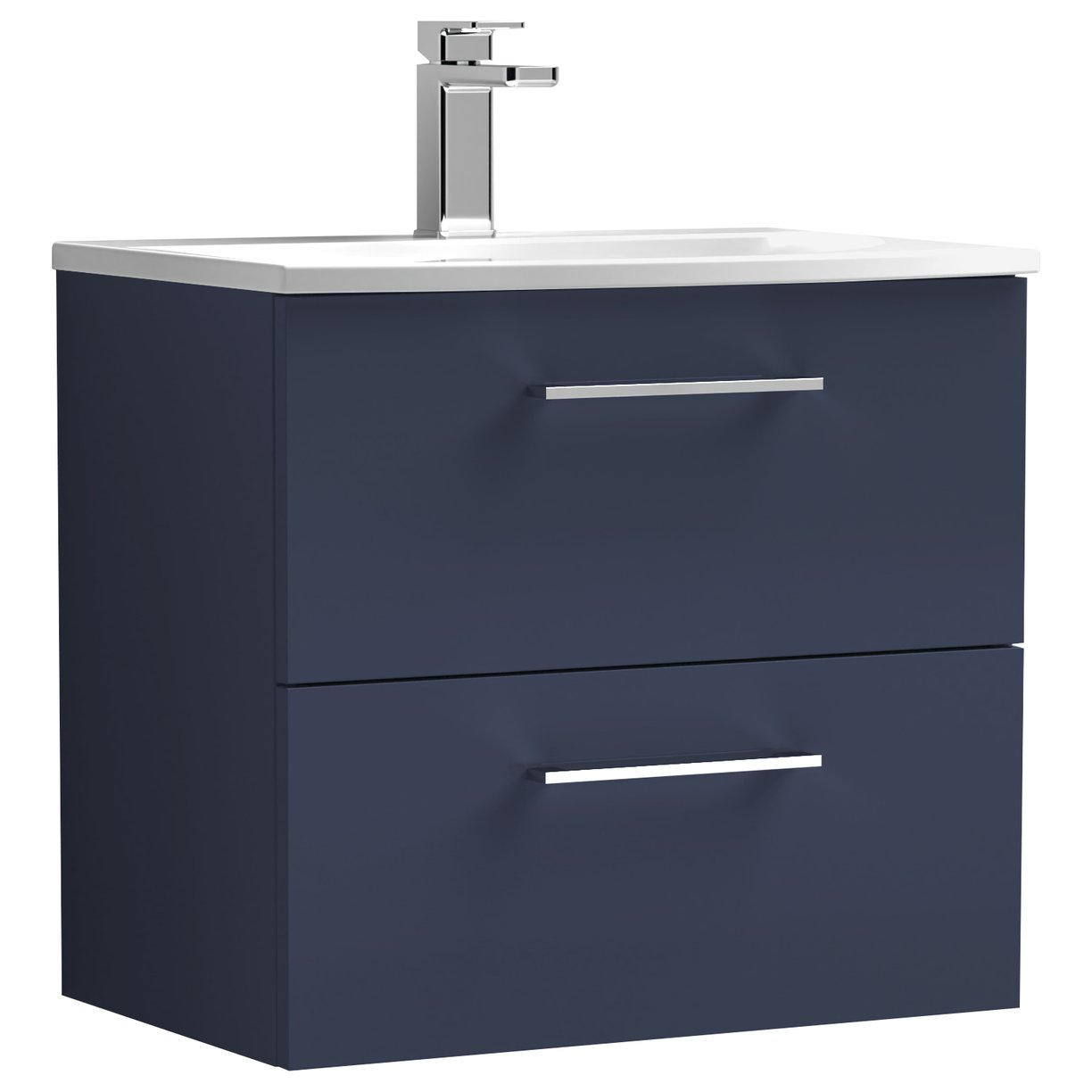 Arno 600mm Wall Hung 2-Drawer Vanity Unit & Curved Ceramic Basin