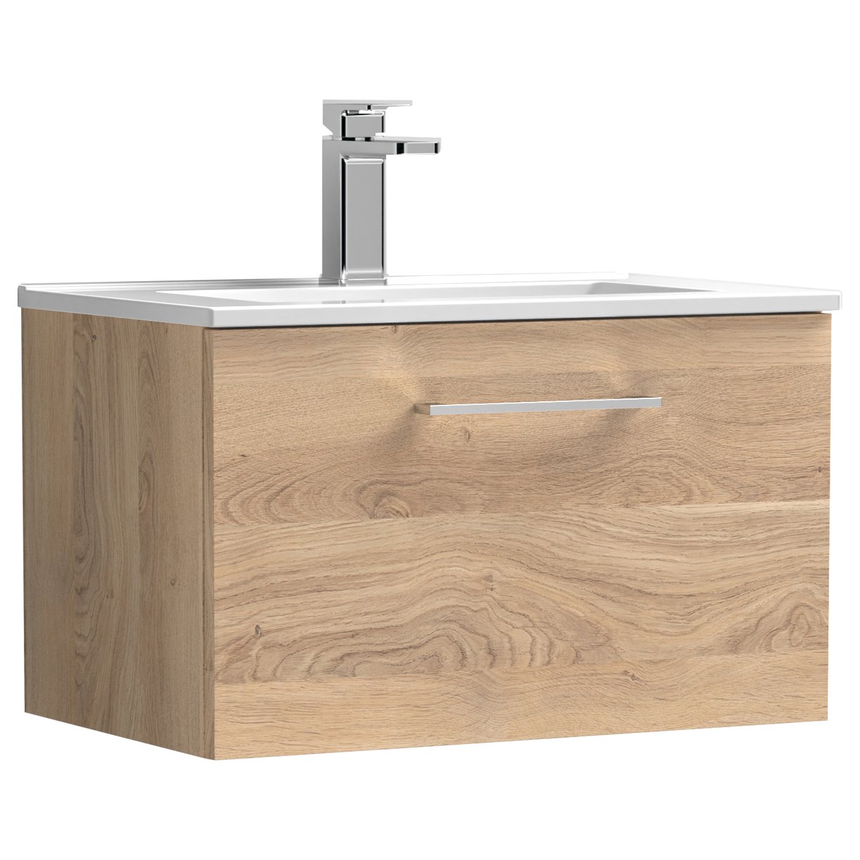 Arno 600mm Wall Hung 1-Drawer Vanity Unit & Minimalist Ceramic Basin