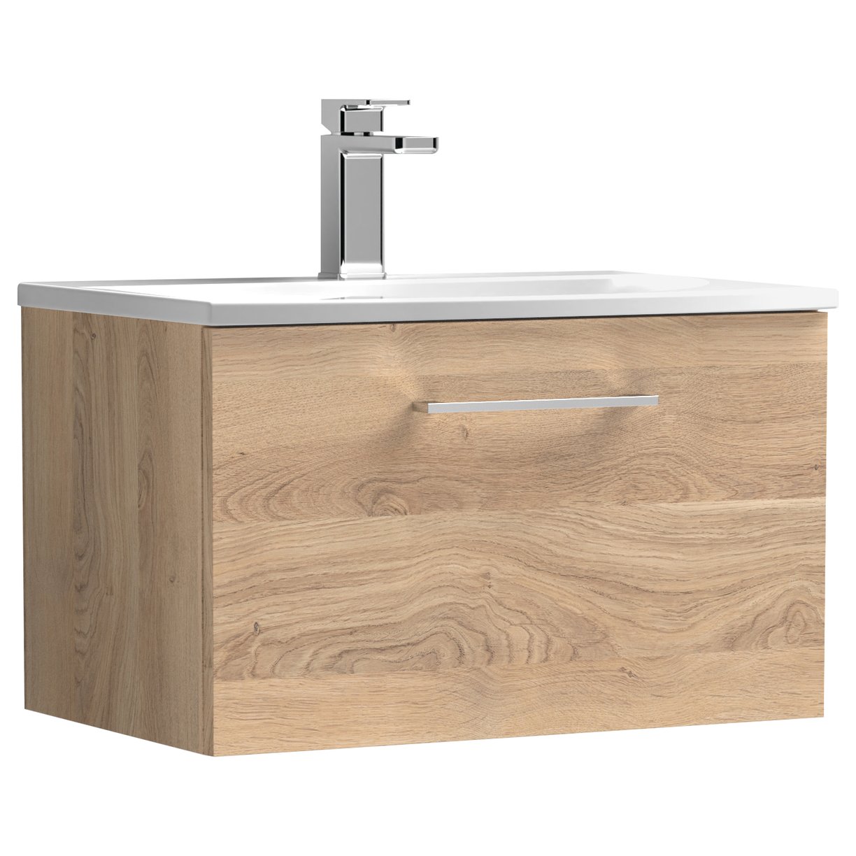 Arno 600mm Wall Hung 1-Drawer Vanity Unit & Curved Ceramic Basin