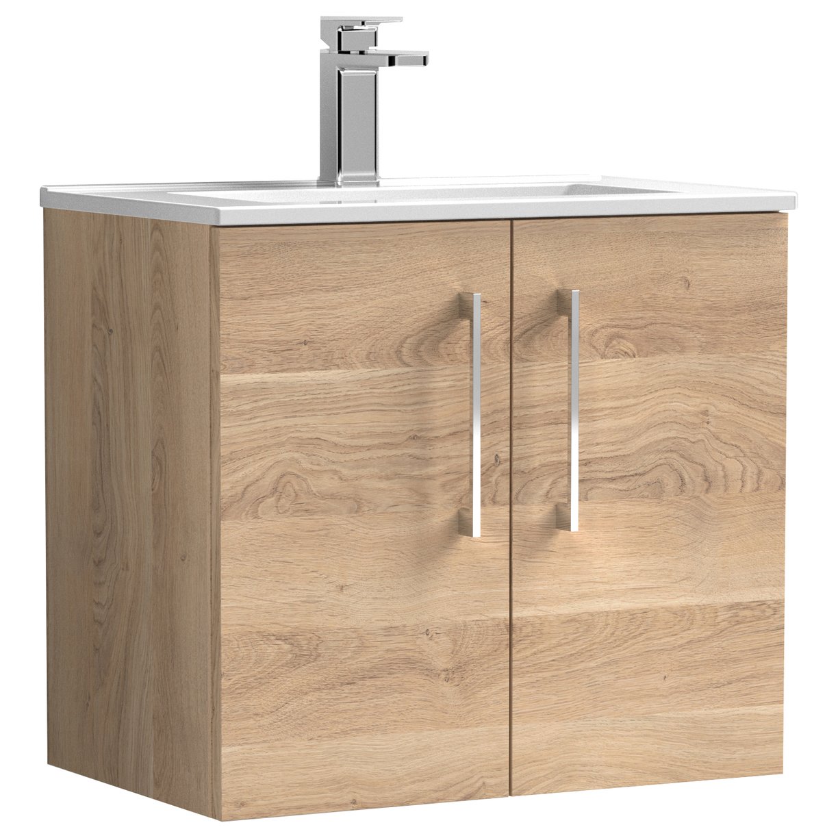 Arno 600mm Wall Hung 2-Door Vanity Unit & Minimalist Ceramic Basin
