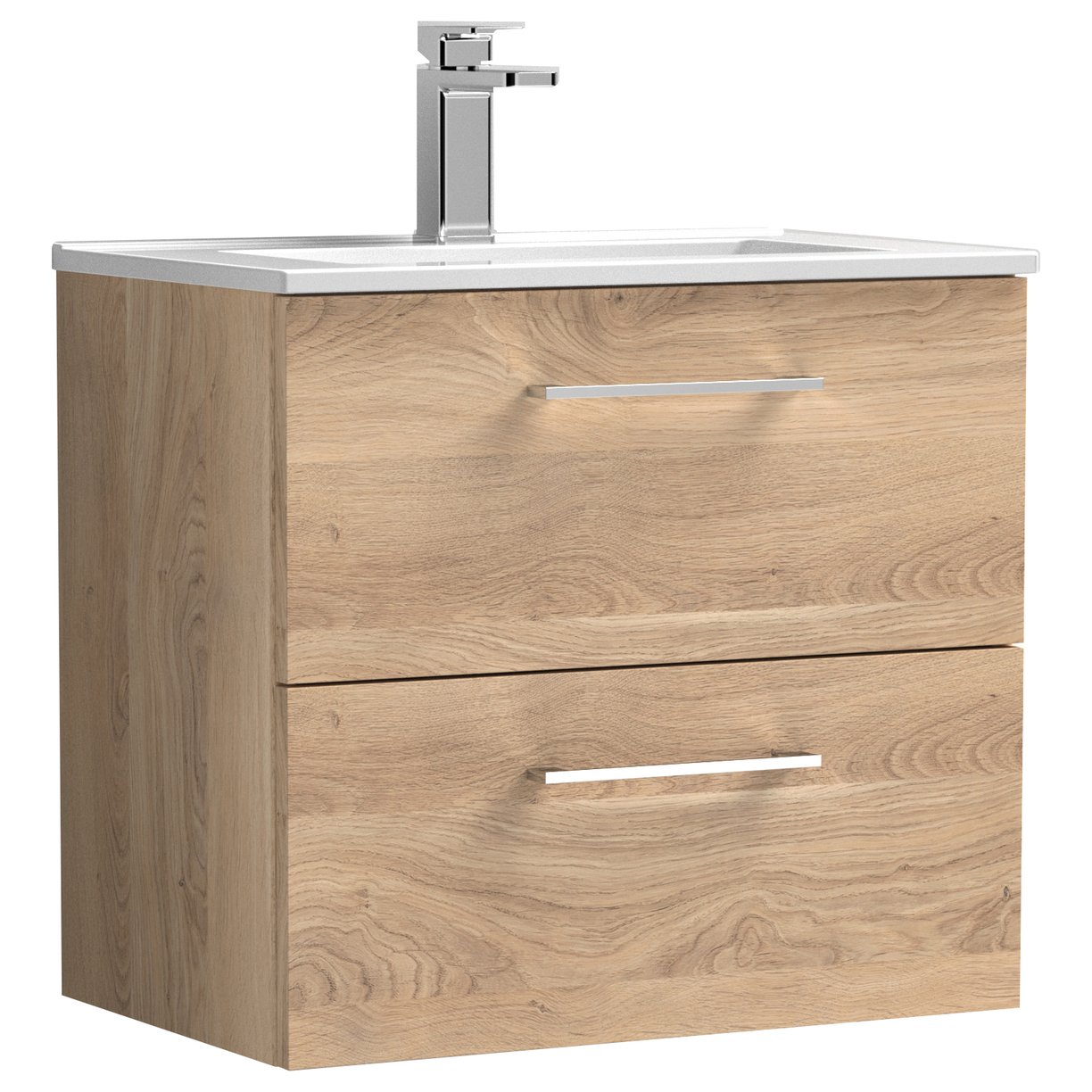 Arno 600mm Wall Hung 2-Drawer Vanity Unit & Minimalist Ceramic Basin