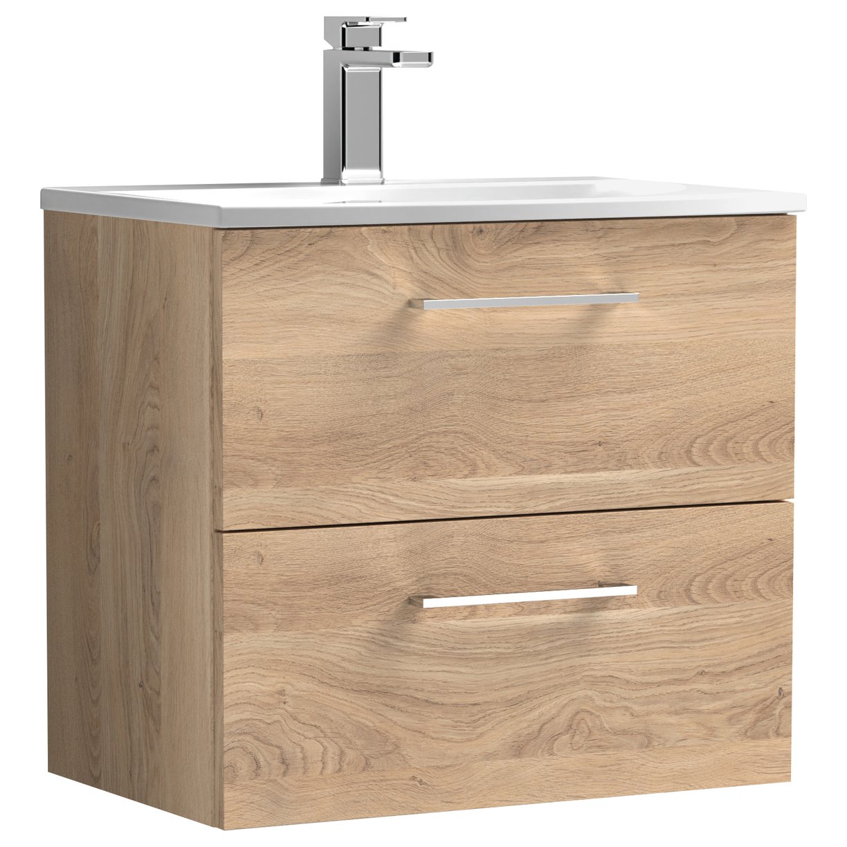 Arno 600mm Wall Hung 2-Drawer Vanity Unit & Curved Ceramic Basin