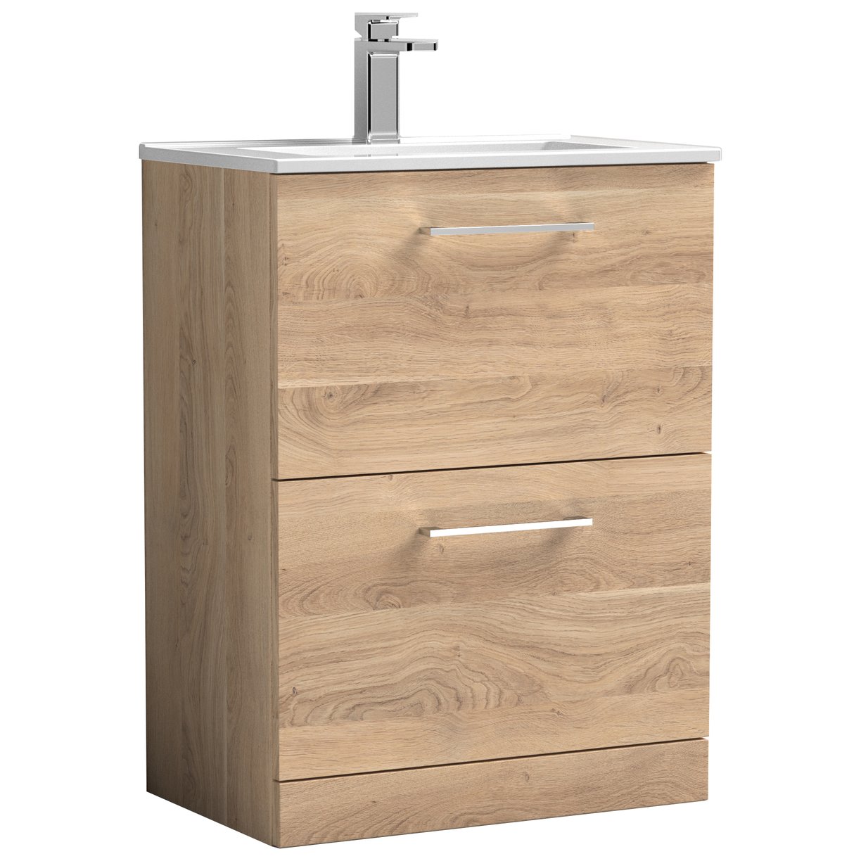 Arno 600mm Floor Standing 2-Drawer Vanity Unit & Minimalist Ceramic Basin