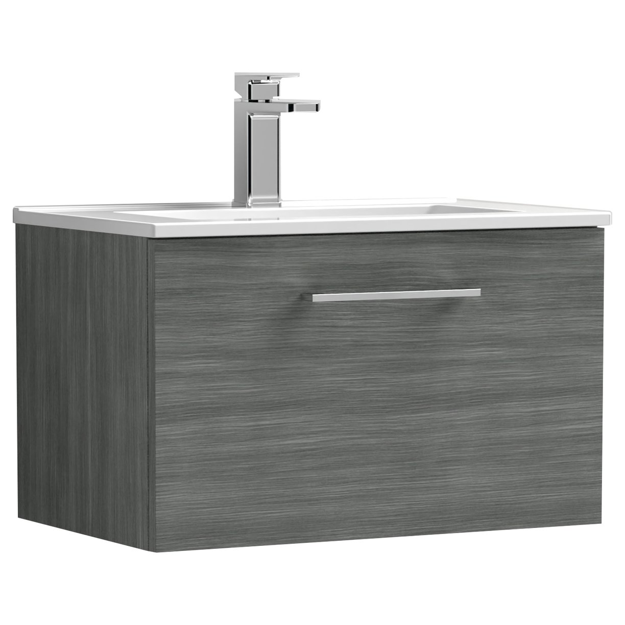 Arno 600mm Wall Hung 1-Drawer Vanity Unit & Minimalist Ceramic Basin