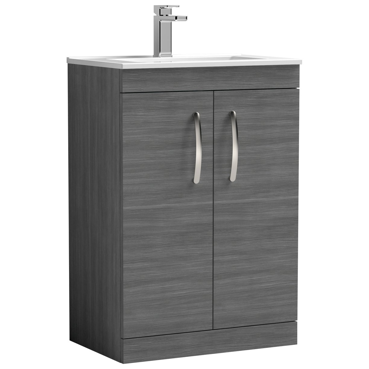 Athena 600mm Floor Standing 2-Door Vanity Unit & Minimalist Ceramic Basin