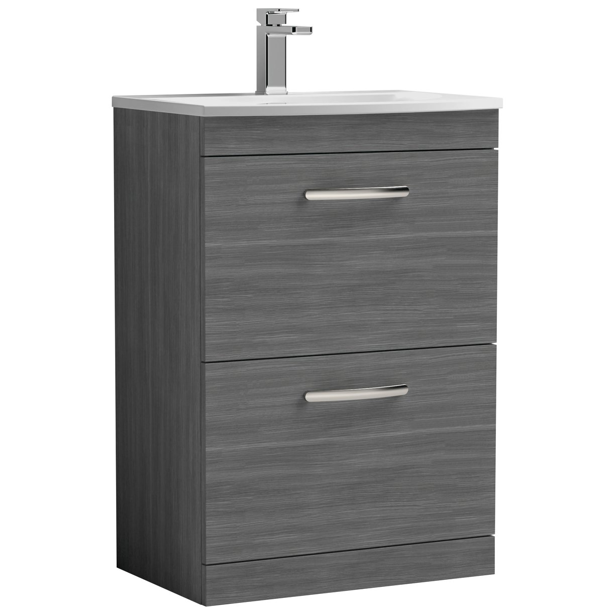Athena 600mm Floor Standing 2-Drawer Vanity Unit & Curved Ceramic Basin