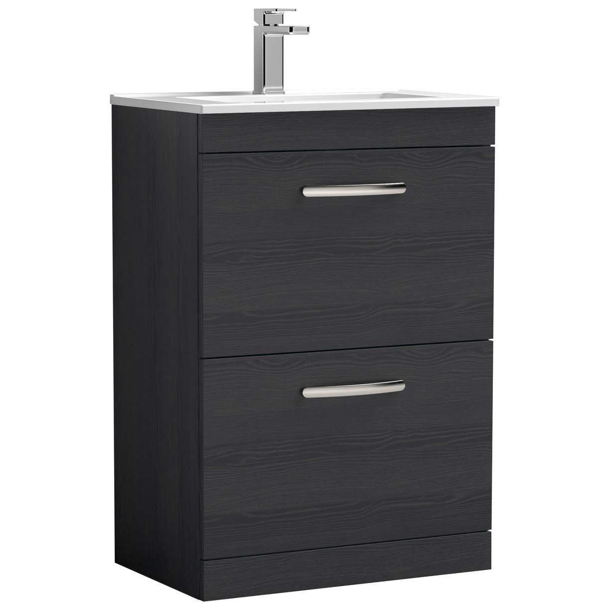Athena 600mm Floor Standing 2-Drawer Vanity Unit & Minimalist Ceramic Basin