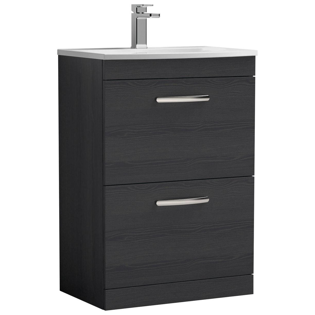 Athena 600mm Floor Standing 2-Drawer Vanity Unit & Curved Ceramic Basin