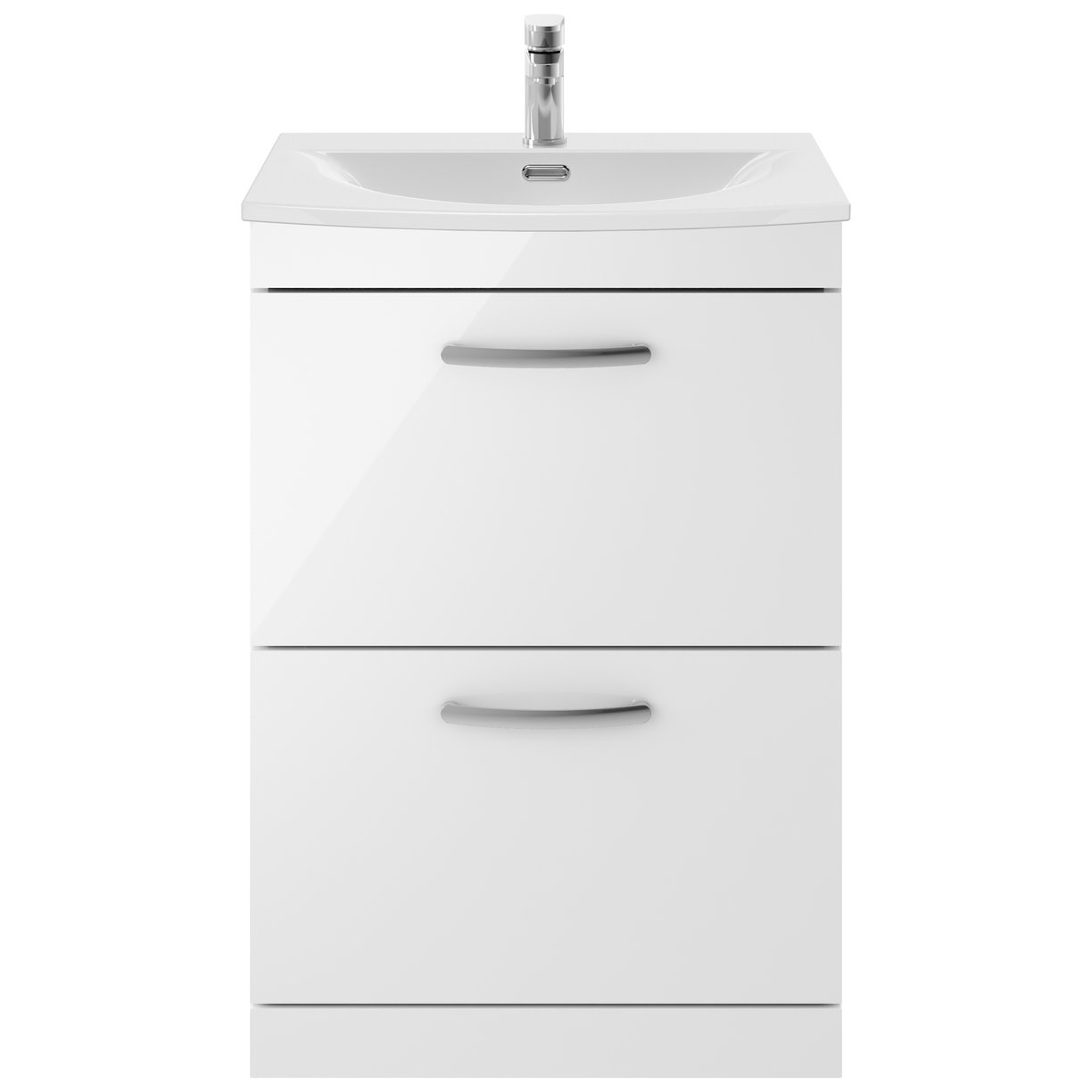 Athena 600mm Floor Standing 2-Drawer Vanity Unit & Curved Ceramic Basin