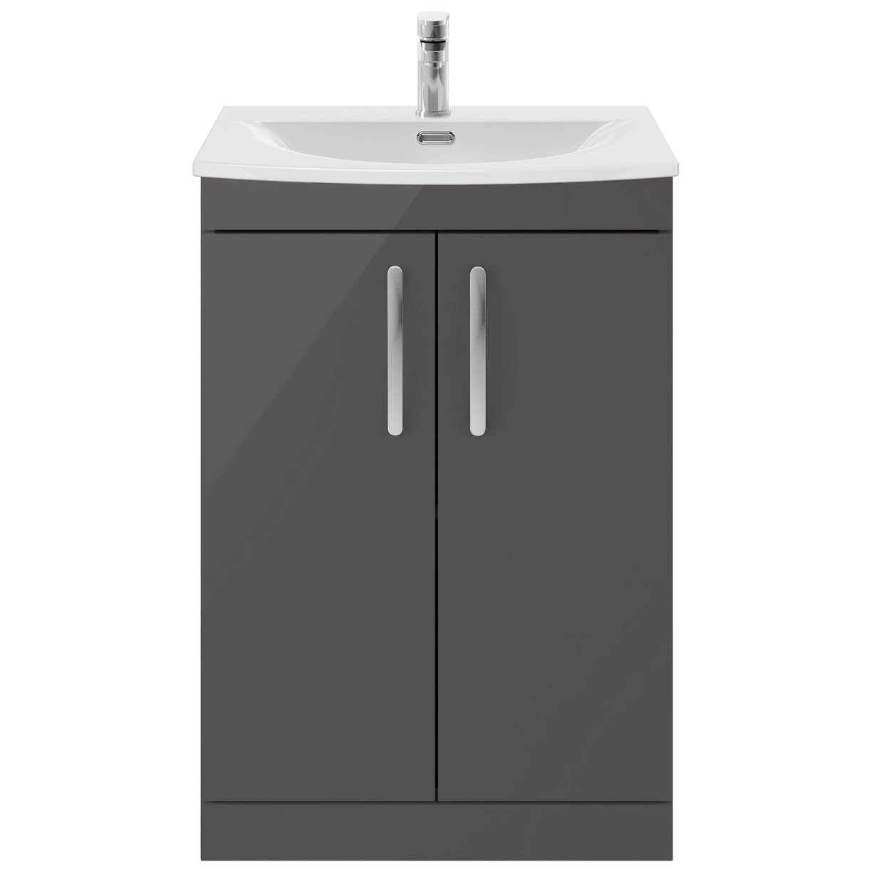Athena 600mm Floor Standing 2-Door Vanity Unit & Curved Ceramic Basin