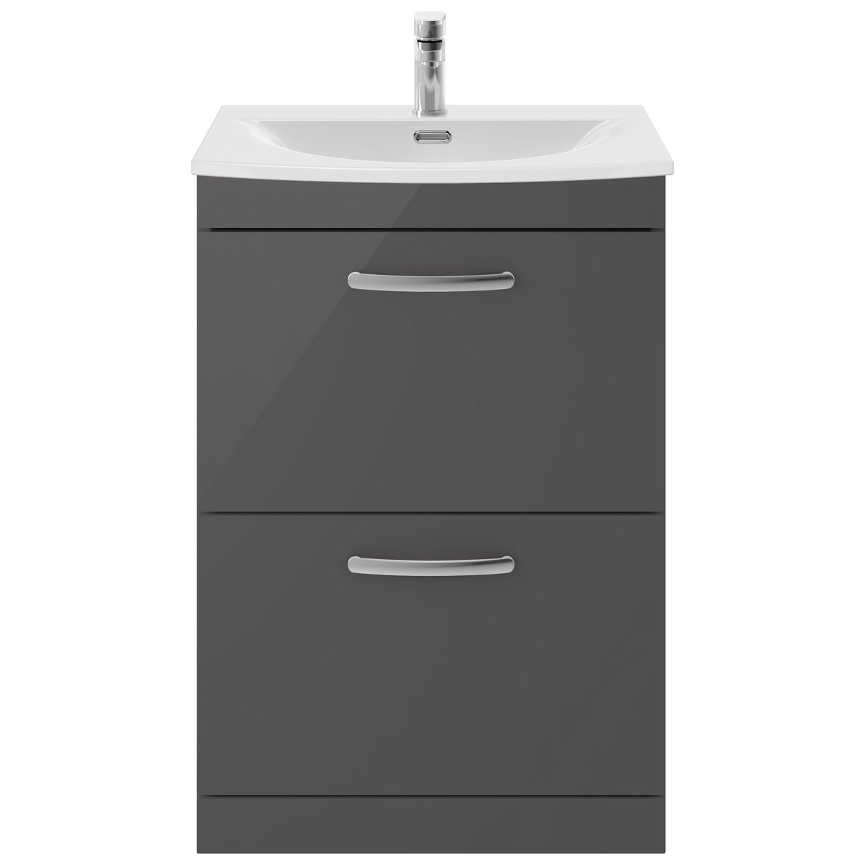 Athena 600mm Floor Standing 2-Drawer Vanity Unit & Curved Ceramic Basin