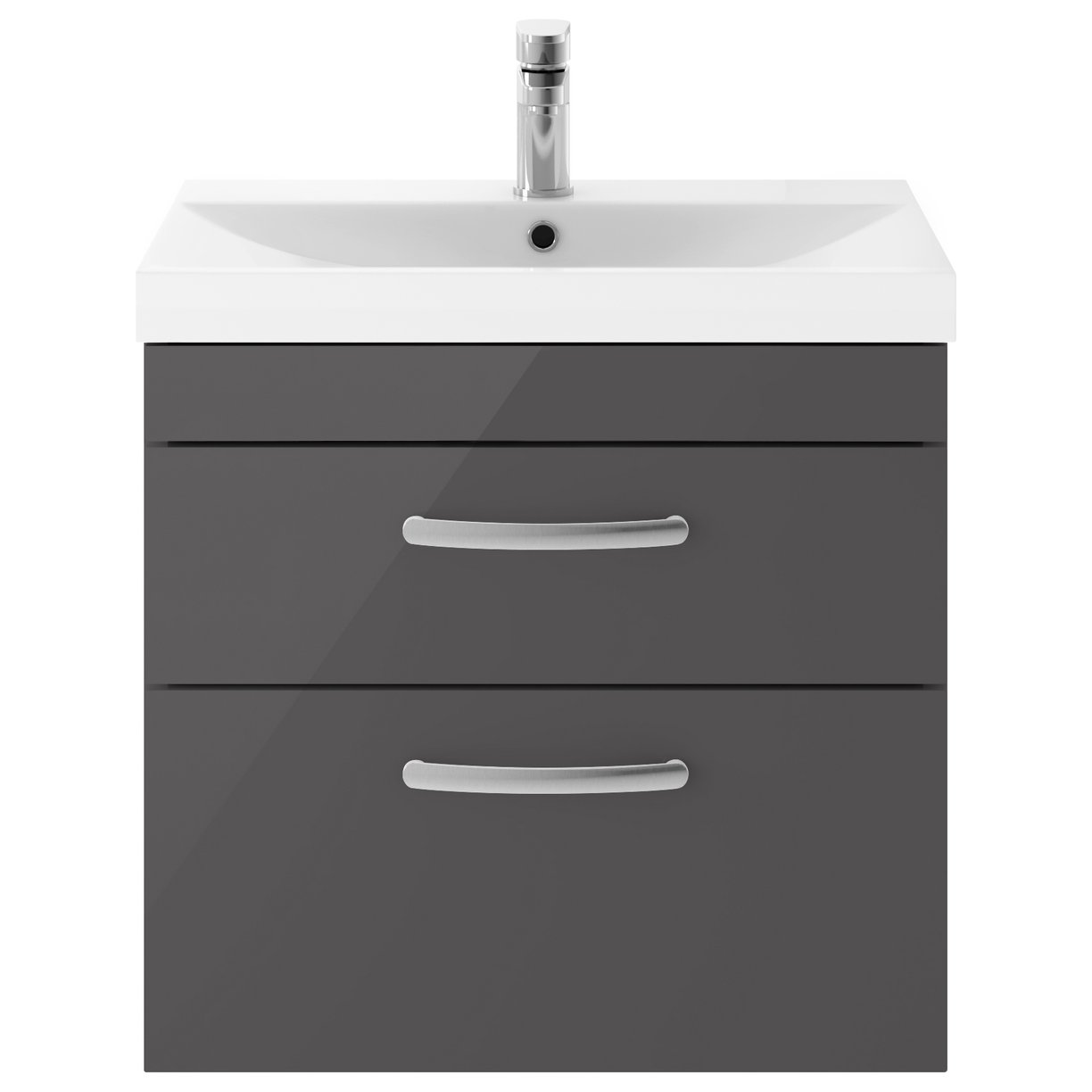 Athena 600mm Wall Hung 2-Drawer Vanity Unit & Thin-Edge Ceramic Basin