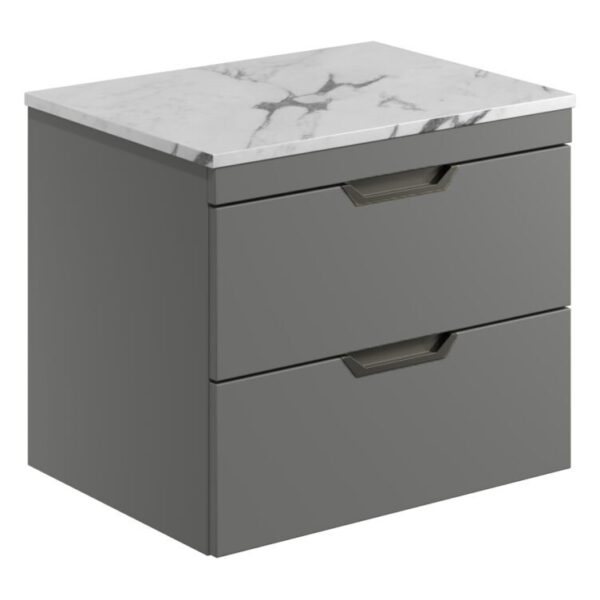 Aubrey 600 Wall Hung Vanity Unit (inc. Gunmetal Handles) & Countertop