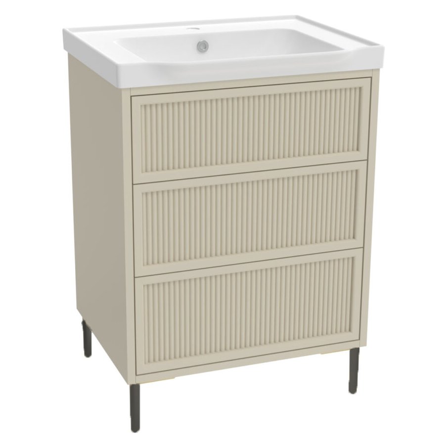 Bota 600 Floor Standing Fluted Vanity Unit (inc. Matt Black Leg Set) & Basin